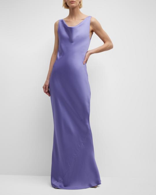 norma kamali maria cowl neck satin maxi dress Norma Kamali Maria Cowl-Neck Sleeveless Satin Gown
