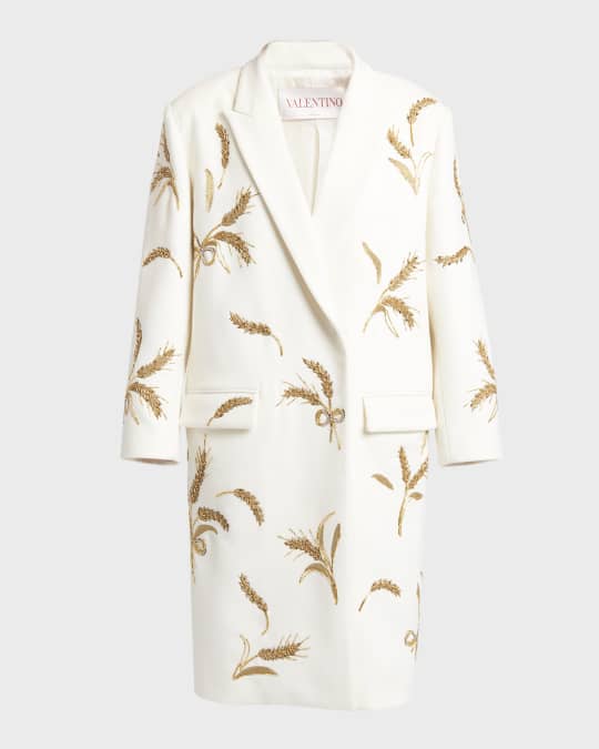Valentino Garavani Ears of Wheat Embroidered Compact Cashmere Coat