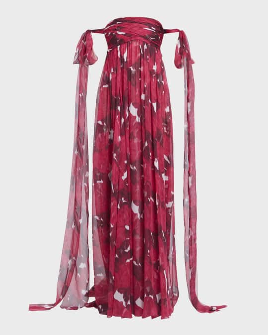 Chiffon Rose Moire Off Shoulder Gown