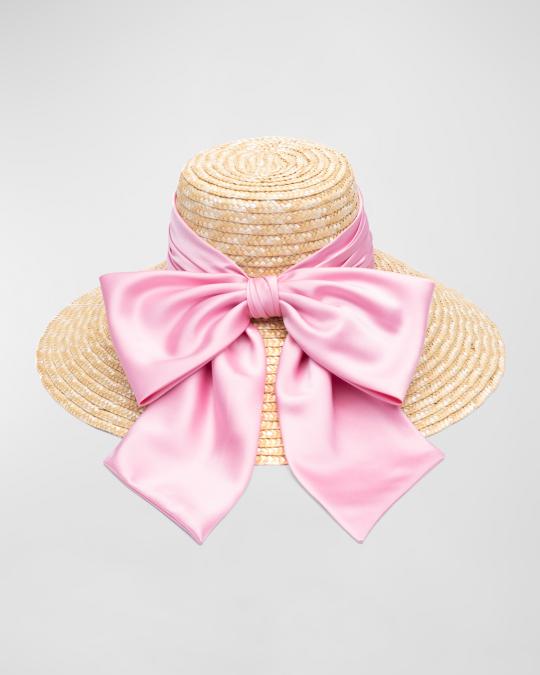 Eugenia Kim Mirabel Wide Brim Hat With Pink Satin Bow  display picture 1