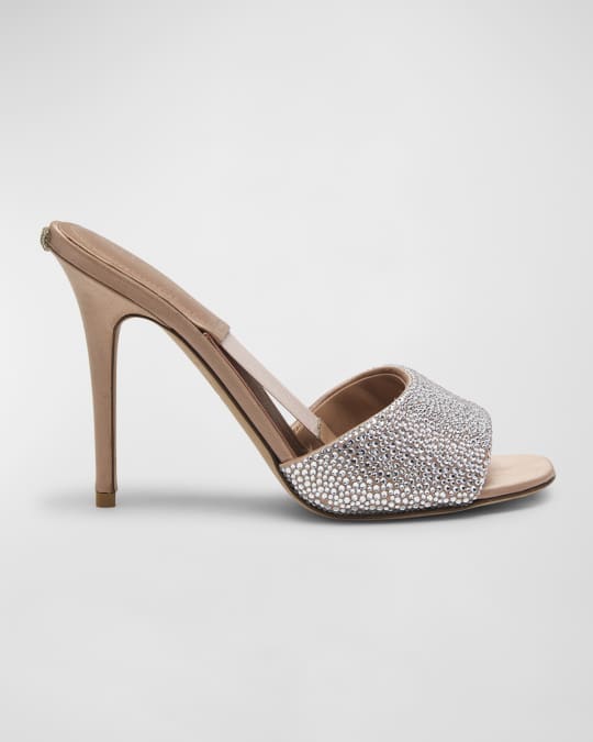 Valentino Garavani Private Crystal Satin Stiletto Mules Neiman
