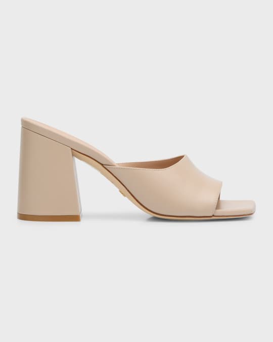 Stuart Weitzman Tia Calfskin Block-Heel Mules | Neiman Marcus