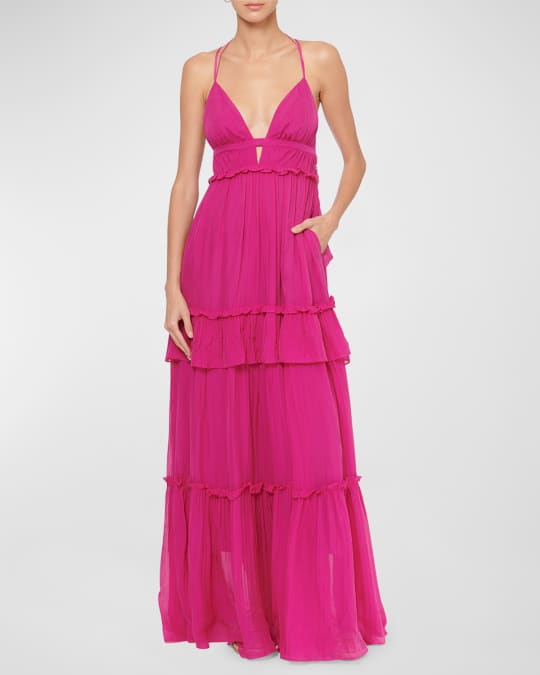 Cami NYC Doris Crisscross Tiered Silk Chiffon Halter Dress | Neiman Marcus