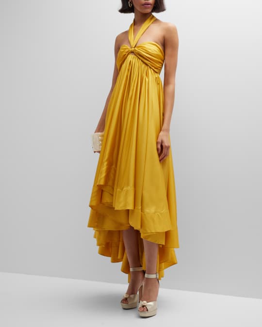 Brandon Maxwell Bralette-style Maxi Dress With Pleated Skirt