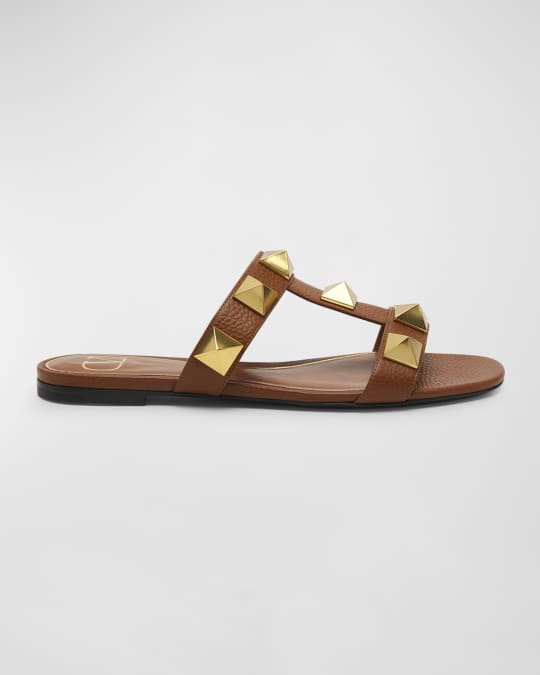 Valentino Garavani Roman Stud Flat Slide Sandals | Neiman Marcus