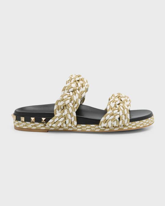 valentino garavani rockstud braided espadrille slides
