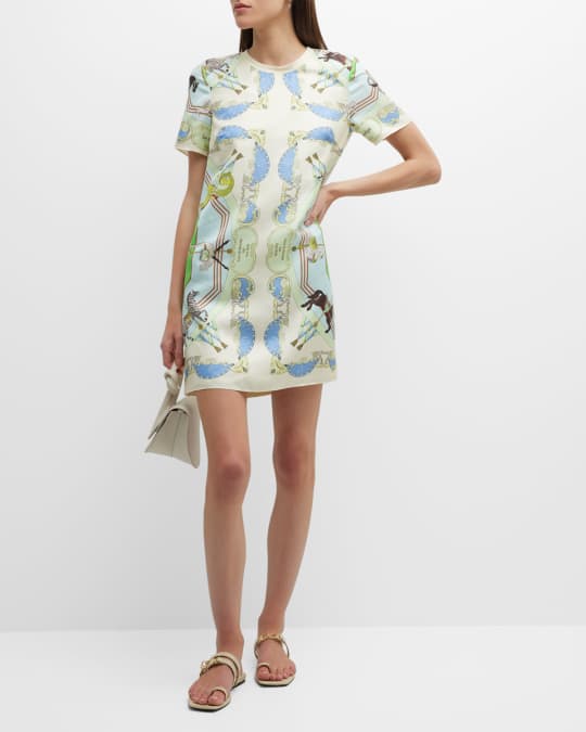 Tory Burch Printed Silk Front T Shirt Dress Neiman Marcus