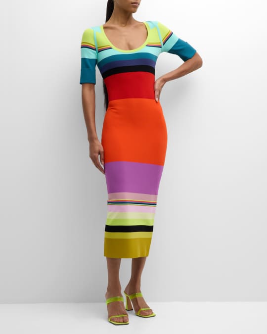 CHRISTOPHER JOHN ROGERS Striped ElbowSleeve Knit Midi Dress Neiman