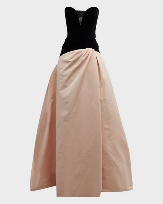 Monique Lhuillier Plunging Strapless Drop Waist Velvet Ball Gown Neiman Marcus