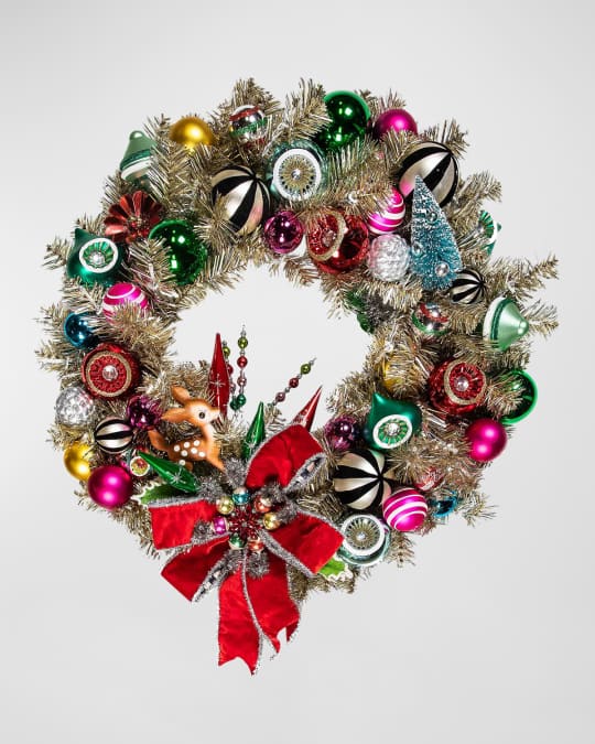 MacKenzie-Childs Granny Kitsch Illuminated Christmas Wreath | Neiman Marcus