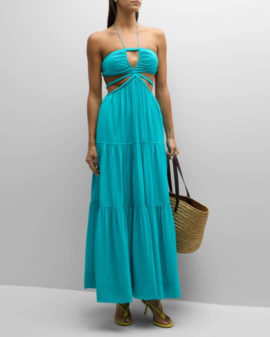 SIMKHAI Laurel Tiered Cutout Maxi Dress | Neiman Marcus