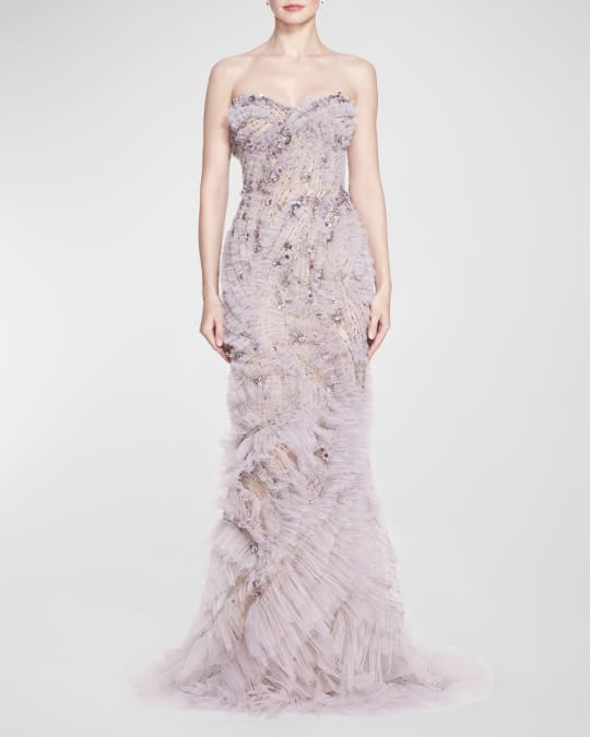 marchesa beaded dress Marchesa - - Crystal-Embellished Fringe Maxi Dress - Grey - US 16