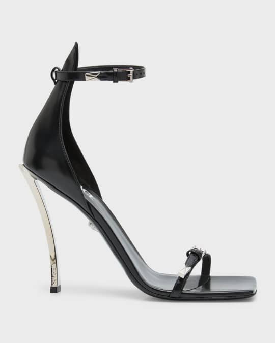 Versace black and white logo strap heels sale