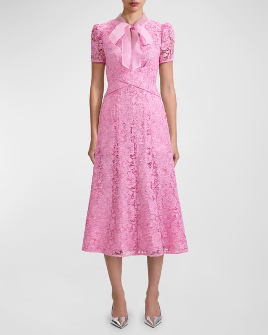 Self-Portrait Floral Cord Lace Tie-Neck Crossover Midi Dress