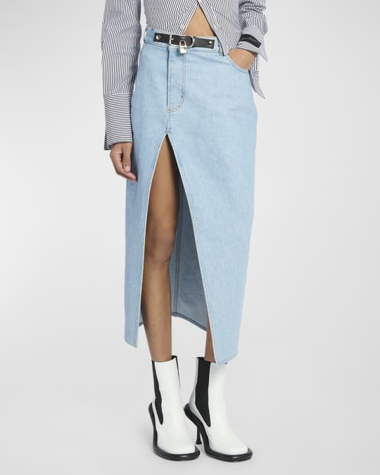 JW Anderson Padlock Strap Denim Midi Skirt Neiman Marcus