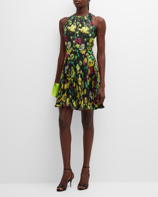 Fuzzi Sleeveless Pleated Floral Print Mini Dress Neiman Marcus