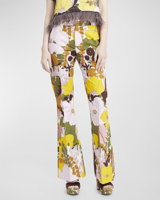La DoubleJ Saturday Night Floral-Print Flare Pants | Neiman Marcus