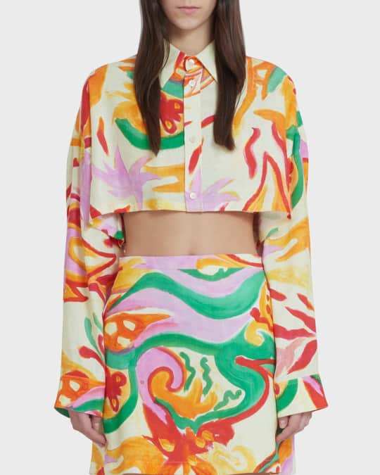Marni x No Vacancy Inn Abstract-Print Crop Linen Shirt