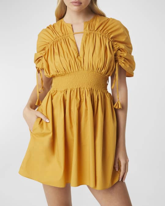 Camila Shirred Puff Sleeve Drawstring Mini Dress