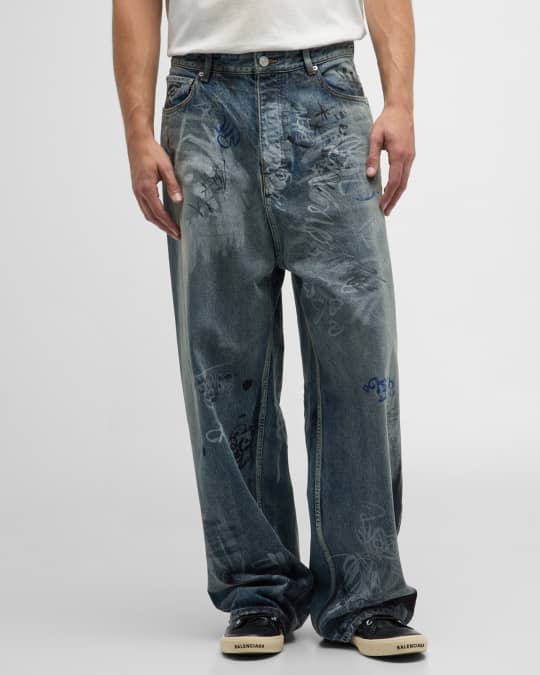 Balenciaga Men s Graffiti Baggy Pants Neiman Marcus