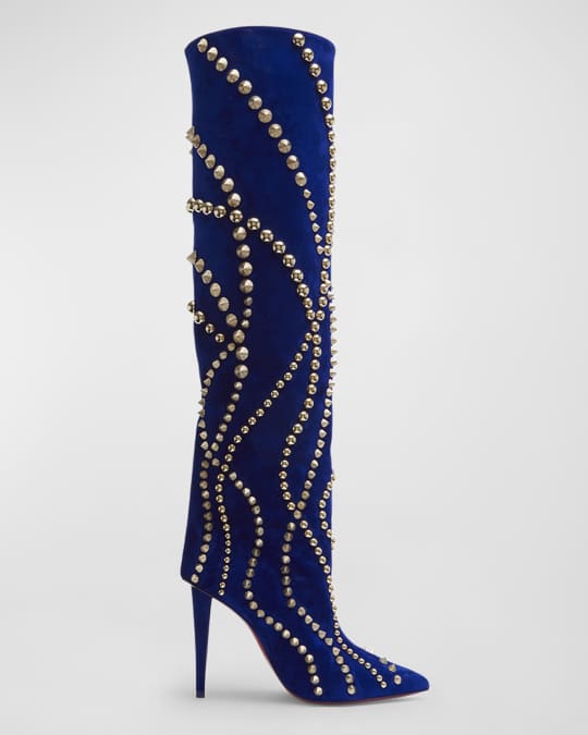 Astrilarge Botta Pika Red Sole Studded Suede Knee High Boots