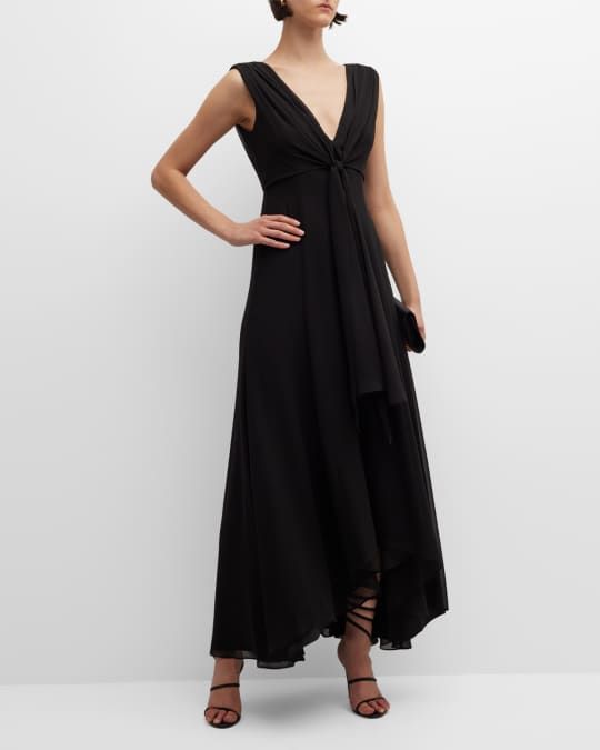 Badgley Mischka Collection Deep V Neck Tie Front Gown Neiman Marcus
