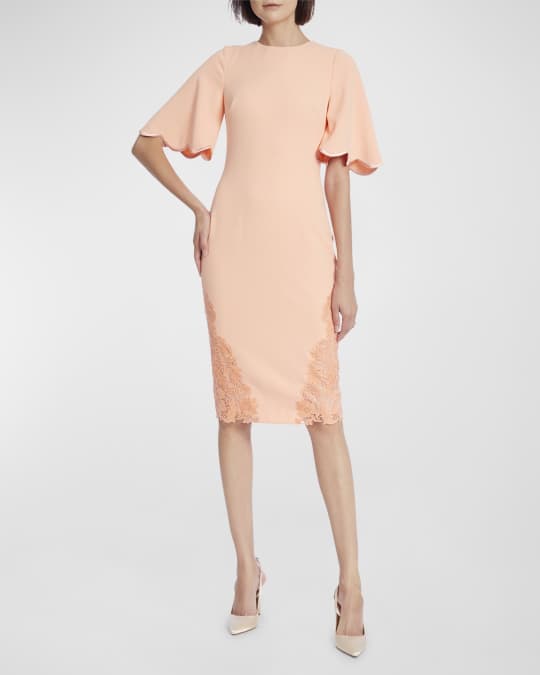 Badgley Mischka Collection Scalloped Lace-Trim Bodycon Midi Dress | Neiman  Marcus