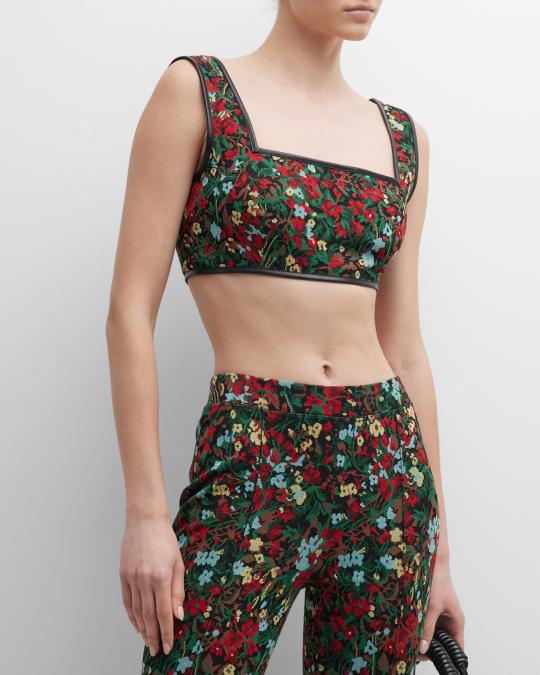 Rosetta Getty Square-Neck Woven Floral Bra Top | Neiman Marcus