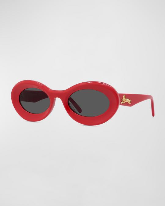 Loewe Curvy Logo Acetate Oval Sunglasses | Neiman Marcus display picture 3