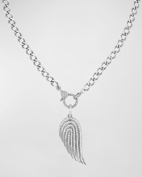 Sheryl Lowe Curb Chain Wing Pendant Necklace with Diamond Clasp