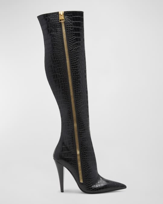 TOM FORD Croco Zip Stiletto Knee Boots Neiman Marcus