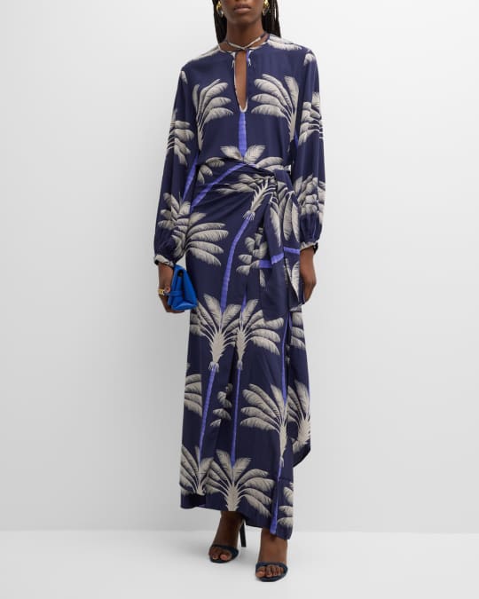 Johanna Ortiz Rio Chicama Neck Tie Long Sleeve Tunic Wrap Dress Neiman Marcus