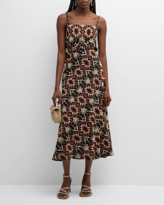 Johanna Ortiz Tropical Andes Embroidered Self-Tie Back-Cutout Midi Dress |  Neiman Marcus