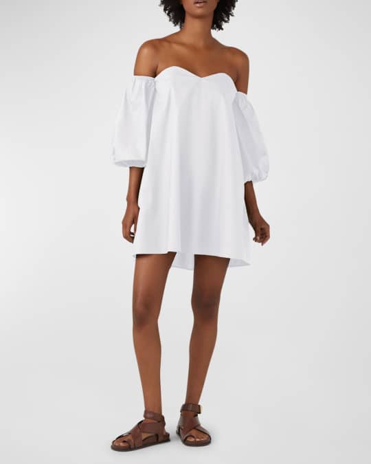 BIRD KNOLL Parker Off the Shoulder Cotton Poplin Mini Dress Neiman Marcus