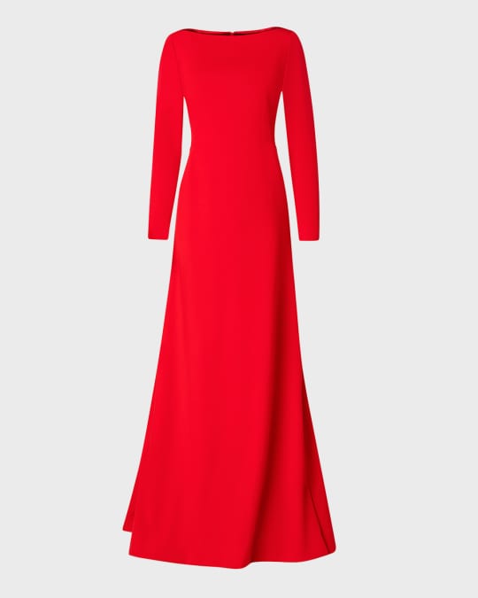 Akris Red Long Sleeve Godet Back Gown Neiman Marcus