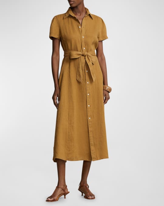 【Ralph Lauren】Belted Linen Bubble-Sleeve Shirtdress ワンピ Polo Ralph Lauren Belted Linen Short-Sleeve Shirtdress
