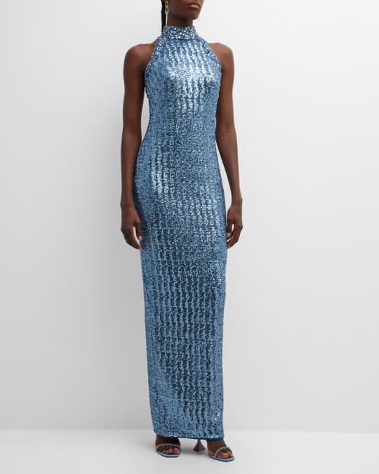 pamella roland sequin dress Pamella Roland Strapless Ombre Sequin Gown with Oversized Crystals