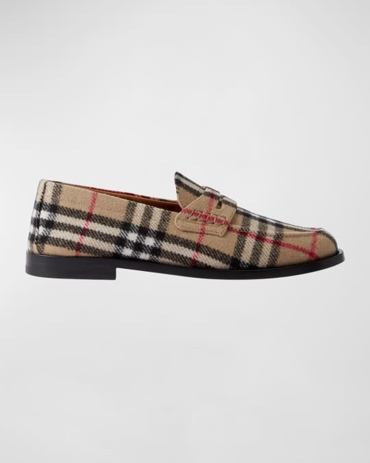 サンダル Burberry FW25 Loafers & Slippers (8085695) BURBERRY Shane Black/Beige Checkered Leather Penny Loafers