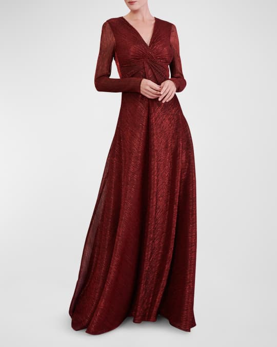 Talbot Runhof Twisted Metallic Viole Long-Sleeve Gown | Neiman Marcus