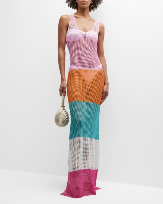 PQ Swim Marlo Striped Open-Knit Maxi Dress | Neiman Marcus