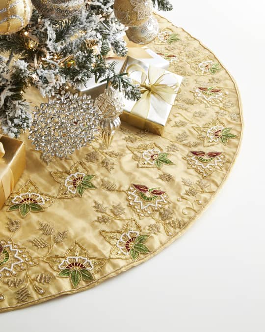 Sudha Pennathur Heavy Maple Floral Embellished Gold Tree Skirt, 60