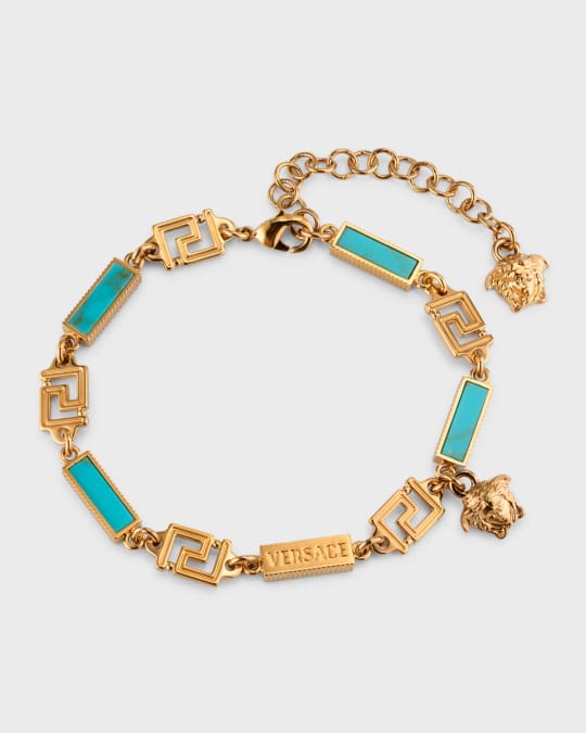 Versace Men s Turquoise La Greca Chain Bracelet Neiman Marcus