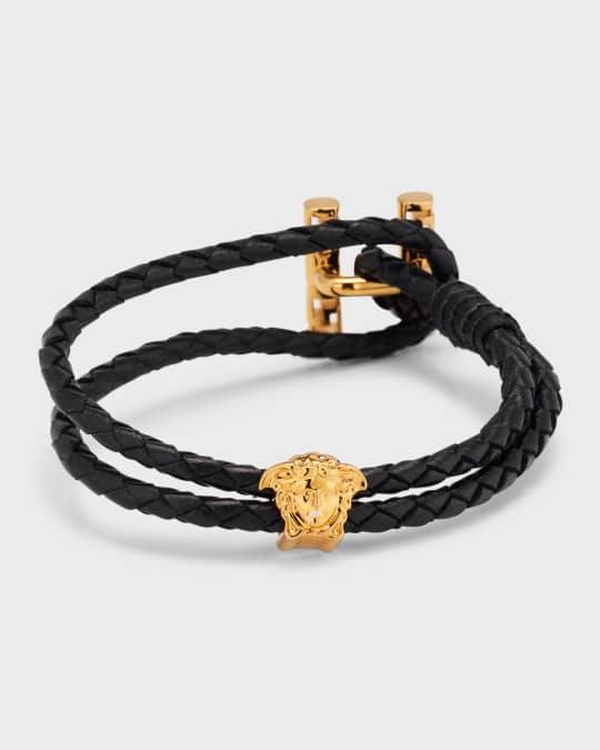 Versace Men's Medusa Braided Leather Double-Wrap Bracelet | Neiman Marcus