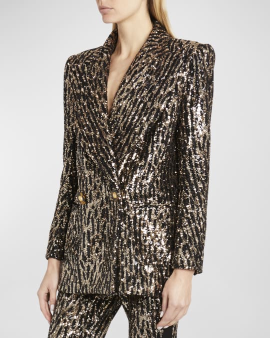 Balmain Sequin Double-Breasted Blazer Jacket Neiman Marcus