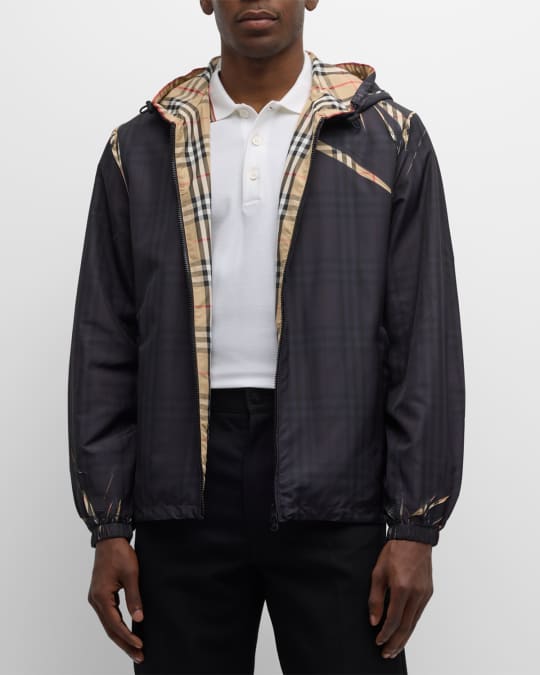 Burberry Men s Shredded Overprint Hooded Jacket Neiman Marcus