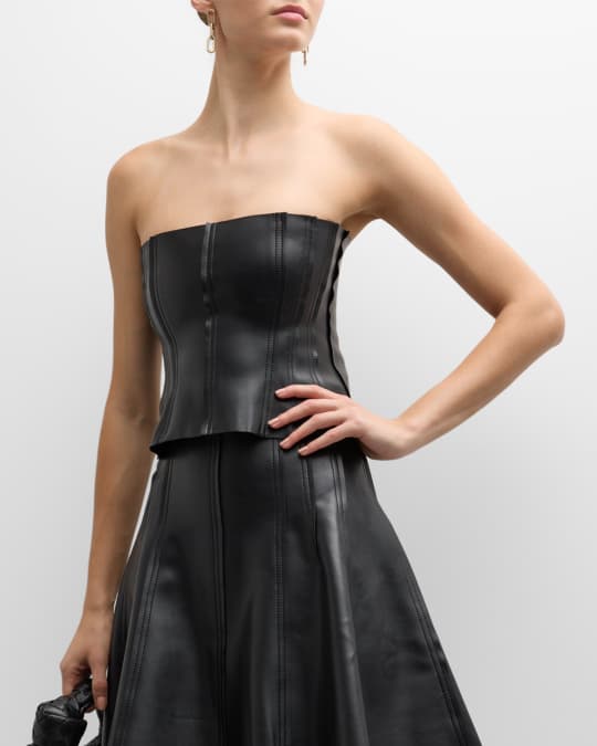 Norma Kamali Grace Strapless Vegan Leather Corset | Neiman Marcus