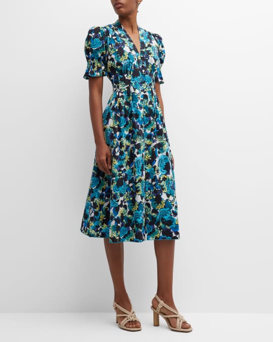 Diane von Furstenberg Erica Floral Print Puff Sleeve Midi Dress Neiman Marcus