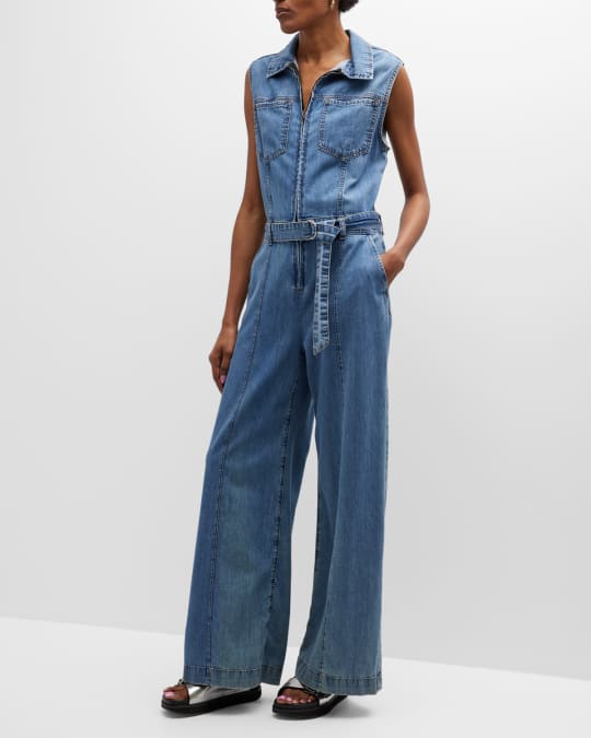 Sleeveless Wide Leg Denim Jumpsuit