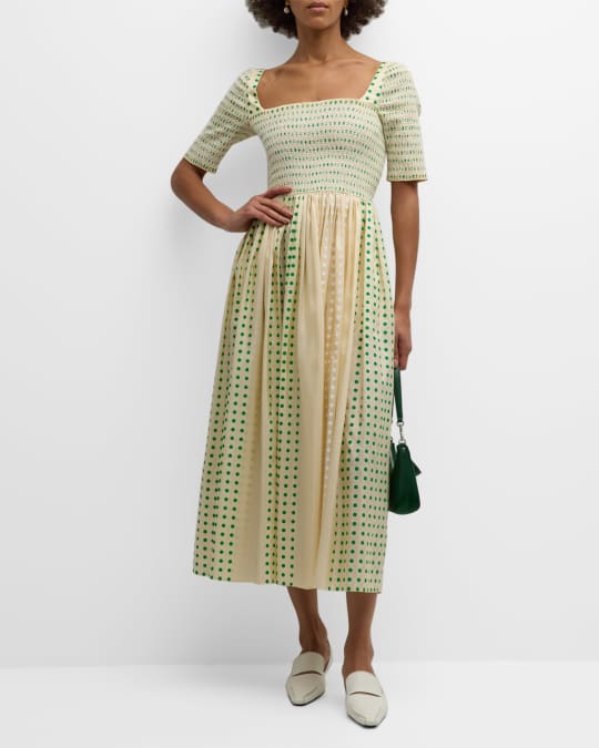 tory burch green silk dress Oscar de La Renta Porcelain Flower Embroidered Gown