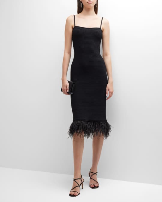 FRAME Crochet Feather-Trim Midi Dress | Neiman Marcus